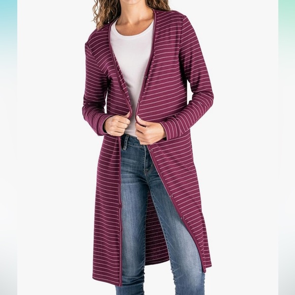 Allthreads Lightweight Stretchy Split Hem Knee Length Rib Knit Coastal Cardigan - Picture 2 of 3